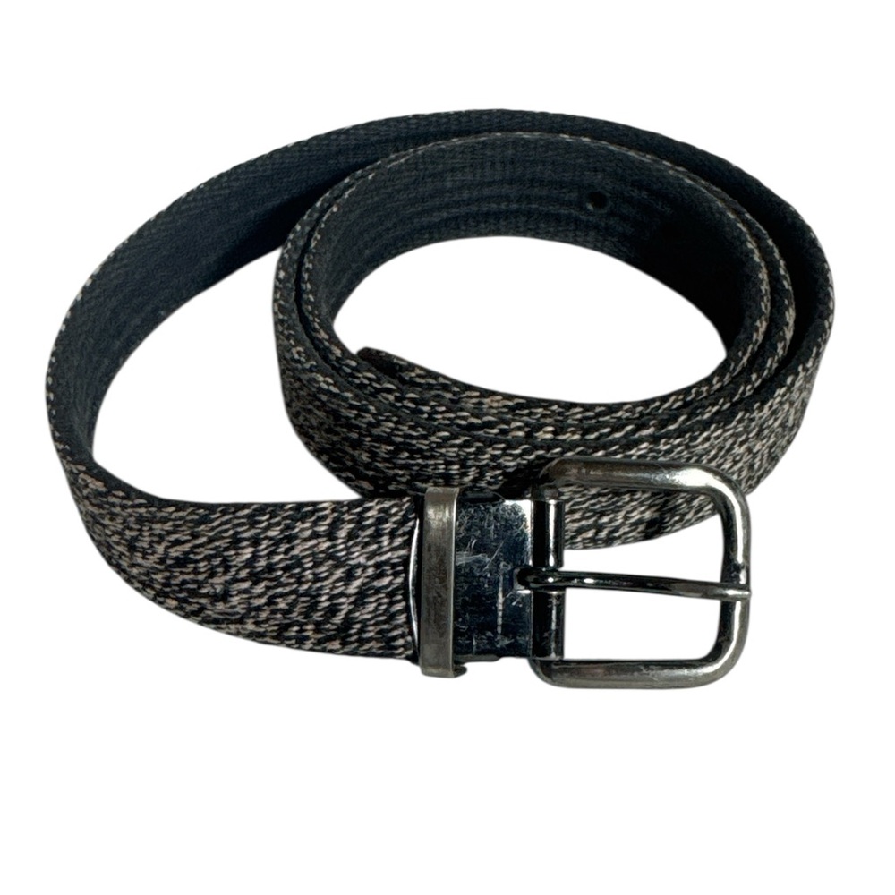 Stylish Black and Gray Textured Fabric Men's Thin Belt Vintage Size 36
